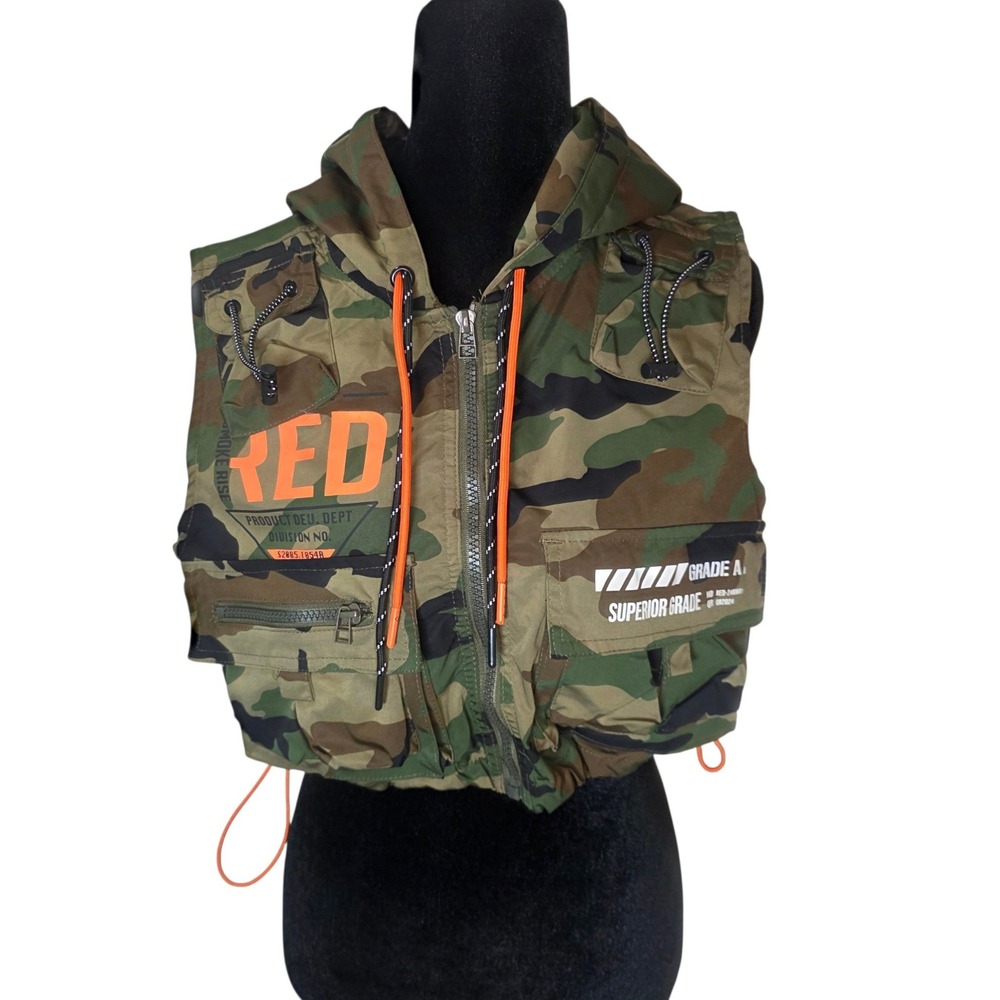 Smoke Rise Womens XS Camo Cropped Utility Vest Hooded Cargo Gorpcore Y2K NWT